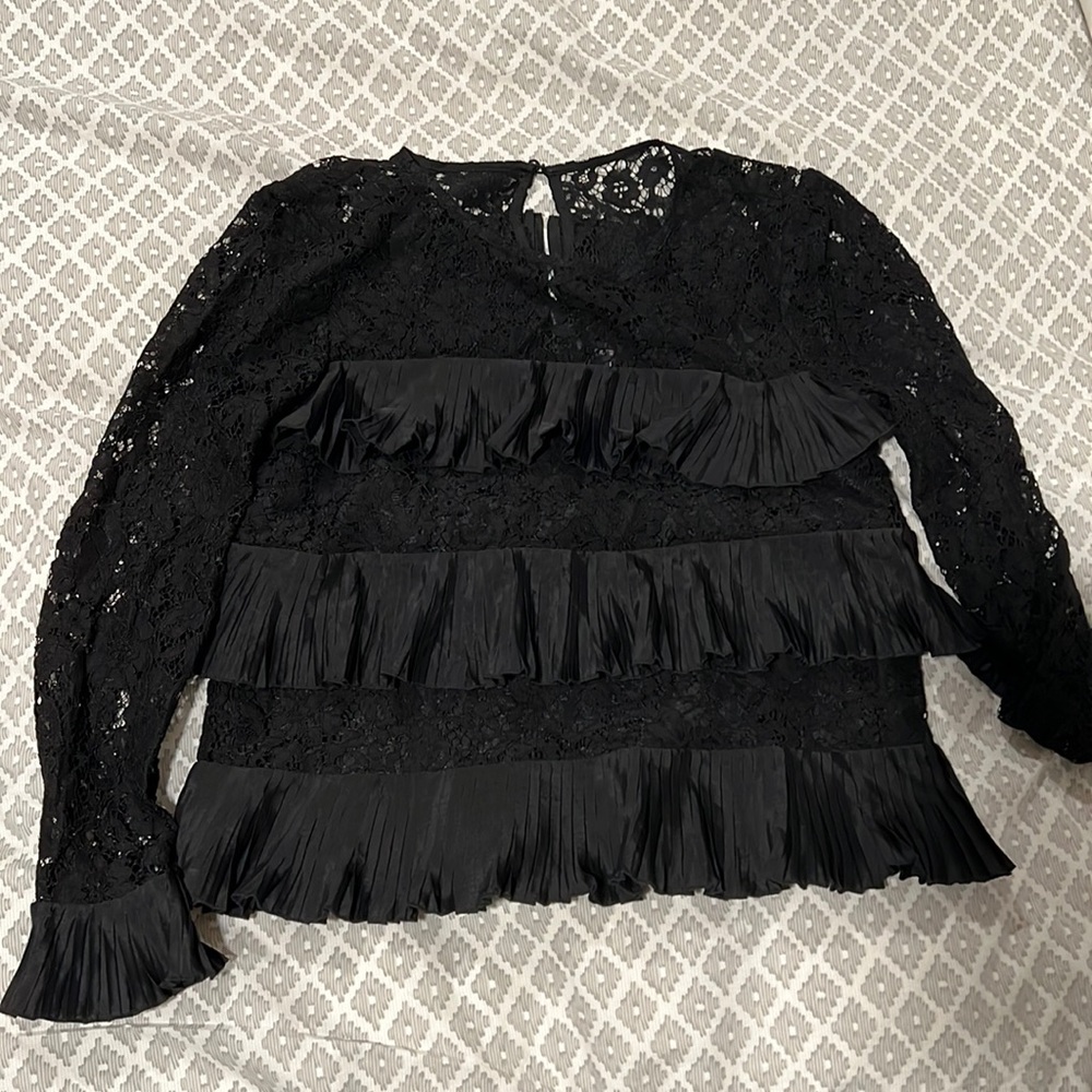 J crew lace top with pleats/ruffles